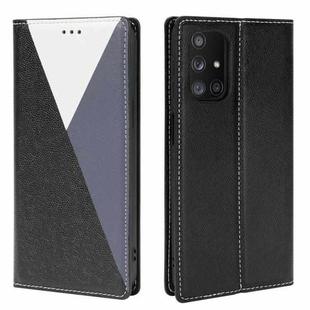 For Samsung Galaxy A32 5G 3-Splicing Flip Microfiber Leather Phone Case(Black Blue)