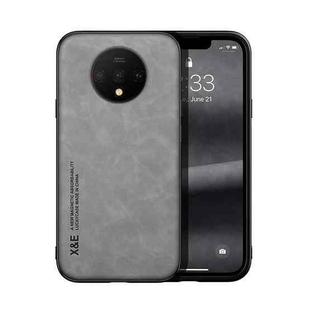 For OnePlus 7T Skin Feel Magnetic Leather Back Phone Case(Light Grey)