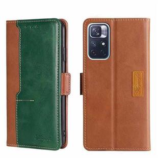 For Xiaomi Redmi Note 11 5G/Poco M4 Pro 5G Contrast Color Side Buckle Leather Phone Case(Light Brown + Green)