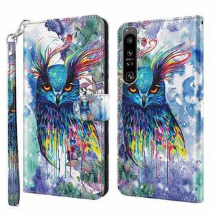 For Sony Xperia 1 IV 3D Painting Pattern Flip Leather Phone Case(Watercolor Owl)