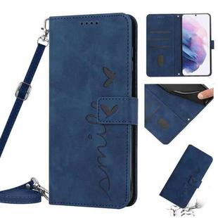For Samsung Galaxy S21+ Skin Feel Heart Pattern Leather Phone Case With Lanyard(Blue)