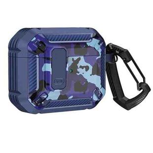 Two-Tone Printed Earphone Case with Switch Lock & Carabiner For AirPods 3(Blue + Camouflage Blue)
