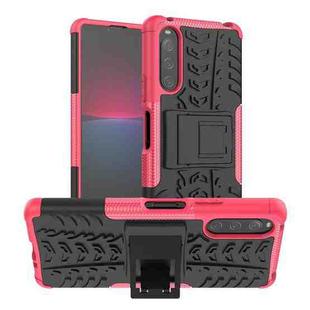 For Sony Xperia 10 IV Tire Texture TPU + PC Phone Case with Holder(Pink)