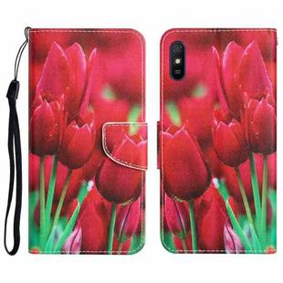 For Xiaomi Redmi 9A Colored Drawing Leather Phone Case(Tulips)