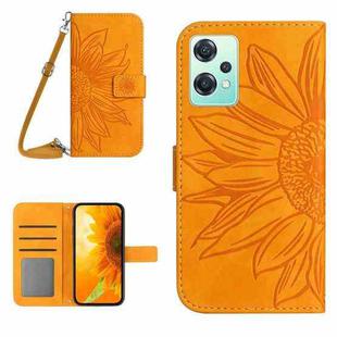 For Realme 9 Pro 5G Skin Feel Sun Flower Pattern Flip Leather Phone Case with Lanyard(Yellow)