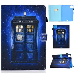 For iPad Pro 11 (2020) Sewing Thread Horizontal Painted Flat Leather Tablet Case with Sleep Function & Pen Cover & Anti Skid Strip & Card Slot & Holder(Police Kiosk)