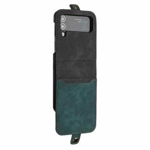 For Samsung Galaxy Z Flip 3 5G Side Buckle Double Fold Leather Phone Case(Dark Green)