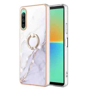 For Sony Xperia 10 IV Electroplating Marble IMD Phone Case with Ring Holder(White 006)