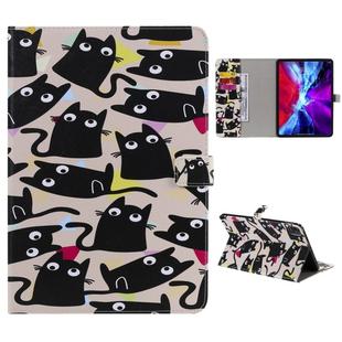 For iPad Pro 12.9 (2020) Colored Drawing Horizontal Flip Leather Tablet Case with Holder & Card Slot & Wallet(Kitty)