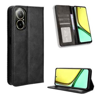 For Realme C67 4G Magnetic Buckle Retro Texture Leather Phone Case(Black)