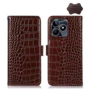 For Realme C53/Narzo N53 Crocodile Top Layer Cowhide Leather Phone Case(Brown)