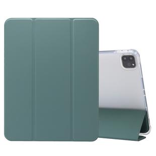 3-folding Electric Pressed Skin Texture Leather Smart Tablet Case For iPad Pro 11 2022/2021/2020(Deep Green)