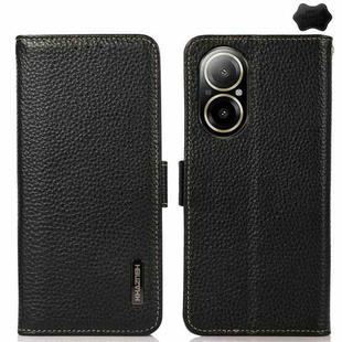 For Realme C67 4G KHAZNEH Side-Magnetic Litchi Genuine Leather RFID Phone Case(Black)