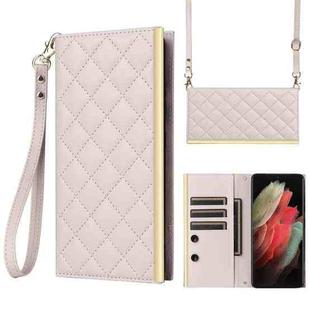 For Samsung Galaxy S21 Ultra 5G Crossbody Rhombic Sucker Leather Phone Case(White)