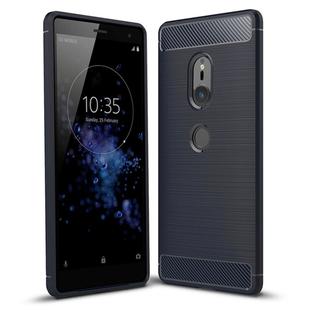 For Sony Xperia XZ2 Brushed Texture Carbon Fiber Shockproof TPU Protective Back Case(Navy Blue)