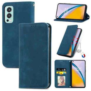 For OnePlus Nord 2 Retro Skin Feel Business Magnetic Horizontal Flip Leather Case with Holder & Card Slots & Wallet & Photo Frame(Blue)