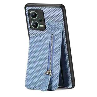 For Redmi Note 12 5G Carbon Fiber Vertical Flip Zipper Phone Case(Blue)