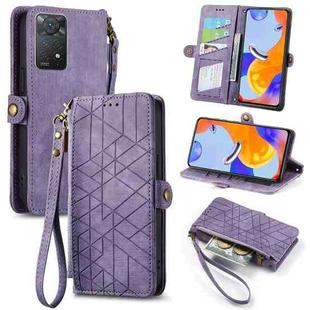 For Redmi Note 11 Pro 4G Geometric Zipper Wallet Side Buckle Leather Phone Case(Purple)