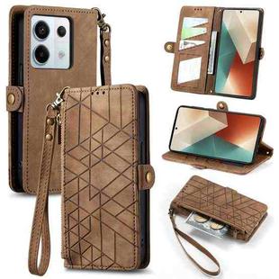 For Xiaomi Redmi Note 13 Pro Geometric Zipper Wallet Side Buckle Leather Phone Case(Brown)