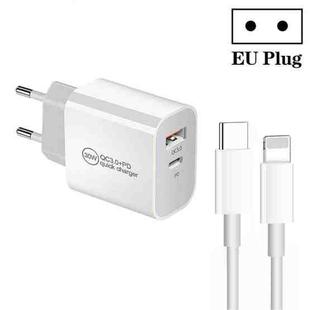 PD30W USB-C / Type-C + QC3.0 USB Dual Port Charger with 1m Type-C to 8 Pin Data Cable, EU Plug