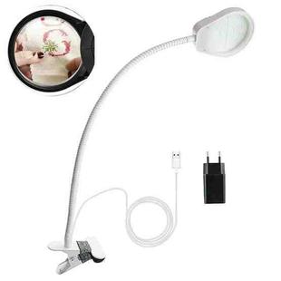 PD-5S 38 LEDs Adjustable Light Multifunctional Clip-on Reading Magnifying Glass, EU Plug, Style:10X(White)