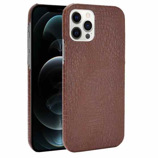 For IPhone 12 12 Pro Shockproof Crocodile Texture PC PU Case Brown