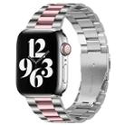 For Apple Watch Series 10 42mm / 9&8&7 41mm / SE 3&SE 2&6&SE&5&4 40mm / 3&2&1 38mm Fold Buckle 3 Beads Stainless Steel Watch Band (Silver Pink) - 1