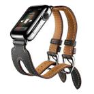 Kakapi for Apple Watch 42mm Fashionable Classical Double-buckle Cowhide Top Genuine Leather Watch Band(Black) - 1