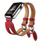Kakapi for Apple Watch 42mm Fashionable Classical Double-buckle Cowhide Top Genuine Leather Watch Band(Red) - 1