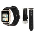 For Apple Watch Series 10 42mm / 9&8&7 41mm / SE 3&SE 2&6&SE&5&4 40mm / 3&2&1 38mm Retro Hole Genuine Leather Wrist Watch Band(Black) - 1