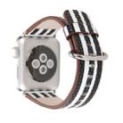 For Apple Watch Series 3 & 2 & 1 38mm Black + White Stripe Pattern PU Leather Wrist Watch Band - 3