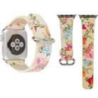 For Apple Watch Series 3 & 2 & 1 38mm New Style Chinese Ink Floral Pattern Genuine Leather Wrist Watch Band(Yellow) - 1