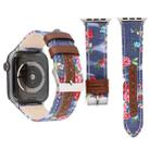 Denim Flower Pattern Genuine Leather Watch Band for Apple Watch Series 7 45mm / 6 & SE & 5 & 4 44mm / 3 & 2 & 1 42mm(Dark Blue) - 1