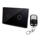 120mm 2 Gang Tempered Glass Panel Wall Switch Smart Home Light Touch Switch with RF433 Remote Controller, AC 110V-240V(Black) - 1