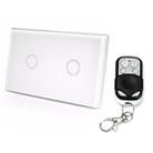 120mm 2 Gang Tempered Glass Panel Wall Switch Smart Home Light Touch Switch with RF433 Remote Controller, AC 110V-240V(White) - 1