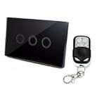 120mm 3 Gang Tempered Glass Panel Wall Switch Smart Home Light Touch Switch with RF433 Remote Controller, AC 110V-240V(Black) - 1