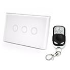 120mm 3 Gang Tempered Glass Panel Wall Switch Smart Home Light Touch Switch with RF433 Remote Controller, AC 110V-240V(White) - 1