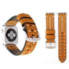 For Apple Watch Series 8&7 41mm / SE 2&6&SE&5&4 40mm / 3&2&1 38mm Manual Line Pattern Genuine Leather Wrist Watch Band(Khaki) - 1