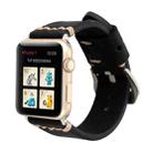 For Apple Watch Ultra 49mm / Series 8&7 45mm / SE 2&6&SE&5&4 44mm / 3&2&1 42mm Thick Sutures Retro Genuine Leather Wrist Watch Band(Black) - 1