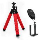 Mini Octopus Flexible Foam Tripod Holder with Phone Clamp & Remote Control (Red) - 1