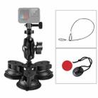 Triangle Suction Cup Mount Holder with Tripod Adapter & Steel Tether & Safety Buckle (Black) - 1