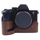 1/4 inch Thread PU Leather Camera Half Case Base for Sony A7 IV (Coffee) - 1