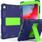 Shockproof Two-color Silicone Protection Shell for iPad 9.7(2018) & 9.7(2017) & Air 2, with Holder(Navy Blue+Yellow-green) - 1