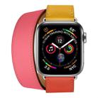 Two Color Double Loop Leather Wrist Strap Watch Band for Apple Watch Series 3 & 2 & 1 38mm, Color:Amber + Orange Red + Light Rose Red - 1