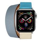 Two Color Double Loop Leather Wrist Strap Watch Band for Apple Watch Series 3 & 2 & 1 38mm, Color:Grey Blue+Pink White+Ice Blue - 1