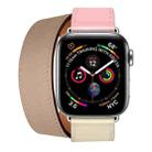 Two Color Double Loop Leather Wrist Strap Watch Band for Apple Watch Series 3 & 2 & 1 38mm, Color:Cherry Pink+Pink White+Ceramic Clay - 1