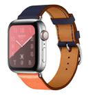 Two Color Single Loop Leather Wrist Strap Watch Band for Apple Watch Series 3 & 2 & 1 42mm, Color:Orange+Bright Blue - 1