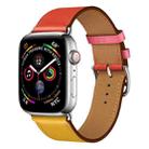 Two Color Single Loop Leather Wrist Strap Watch Band for Apple Watch Series 3 & 2 & 1 38mm, Color:Amber+Orange Red+Light Rose Red - 1
