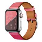 Two Color Single Loop Leather Wrist Strap Watch Band for Apple Watch Series 3 & 2 & 1 38mm, Color:Rose Red+Pink - 1