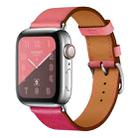 Two Color Single Loop Leather Wrist Strap Watch Band for Apple Watch Series 3 & 2 & 1 42mm, Color:Rose Red+Pink - 1